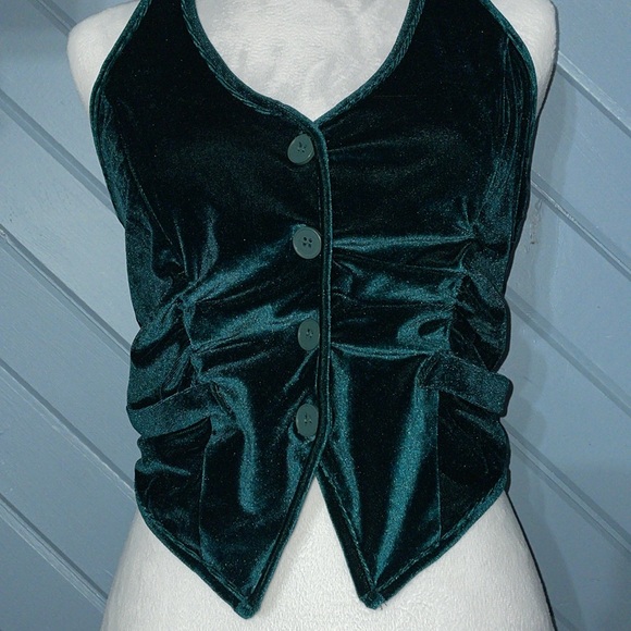 Cider button up emerald green velvet halter waistcoat top - Picture 5 of 5